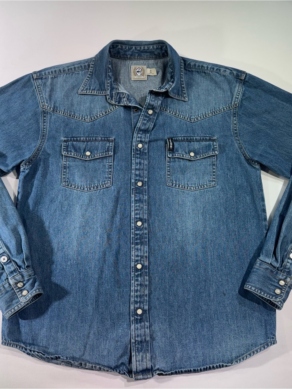 CINCH Boys Long-Sleeve Denim Shirt, Pearl Snaps, Faded, Size XL (14)